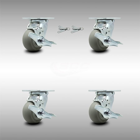 Service Caster 4 Inch SS Thermoplastic Caster Set with Ball Bearings 4 Brake 2 Swivel Lock SCC SCC-SS30S420-TPRBD-TLB-BSL-2-TLB-2